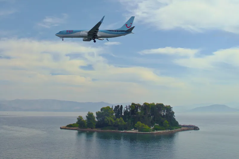 A TUI plane landing in Corfu