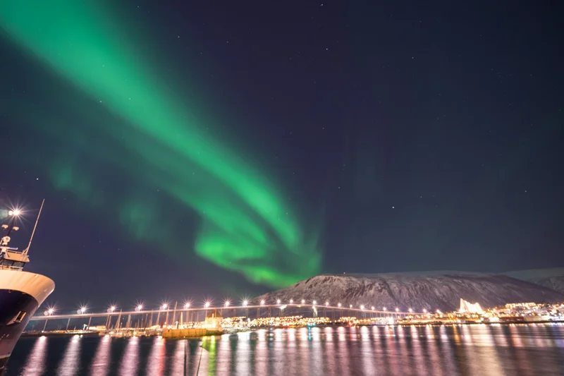 Cruise ship deck under the Northern Lights